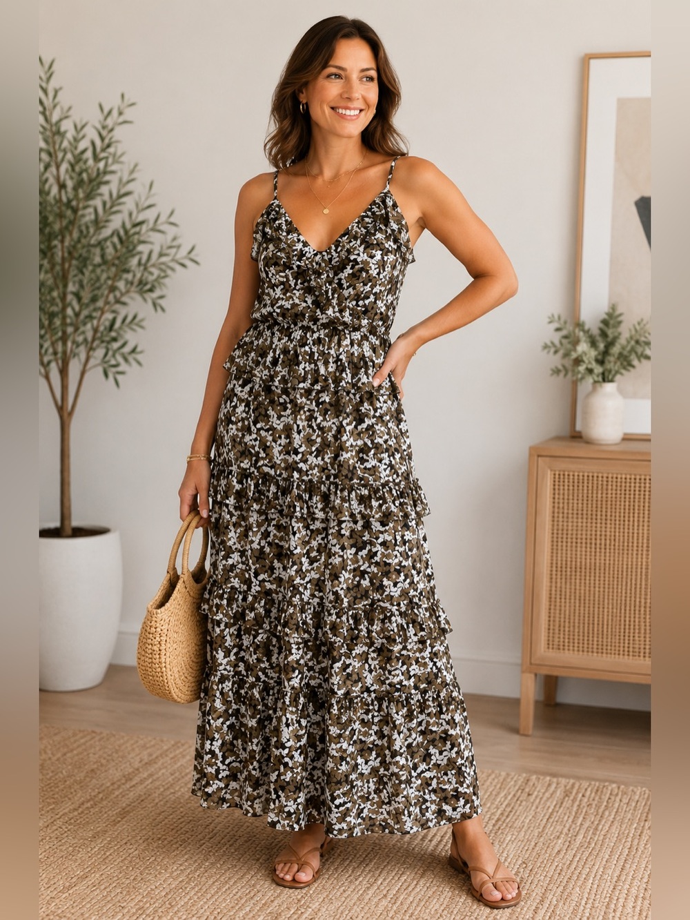 MICHAEL Michael Kors Floral Tiered Ruffle Maxi Dress Small